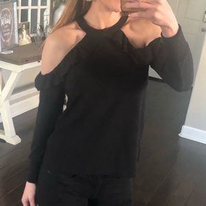 1.State cold shoulder black ruffle top blouse